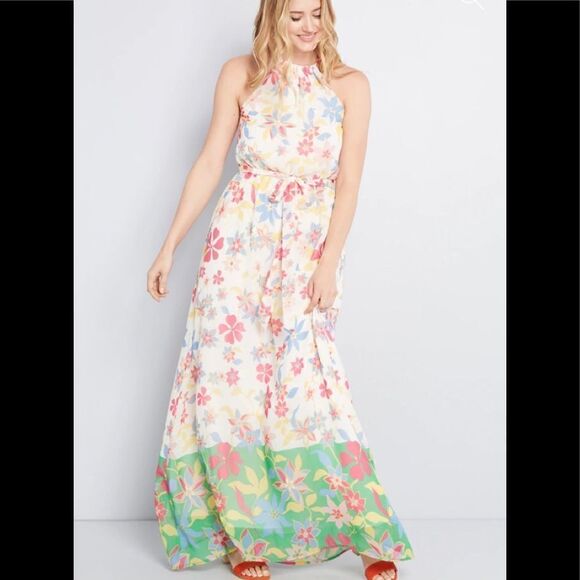 EUC MODCLOTH Illuminated Elegance Chiffon Maxi Dress - Picture 1 of 4